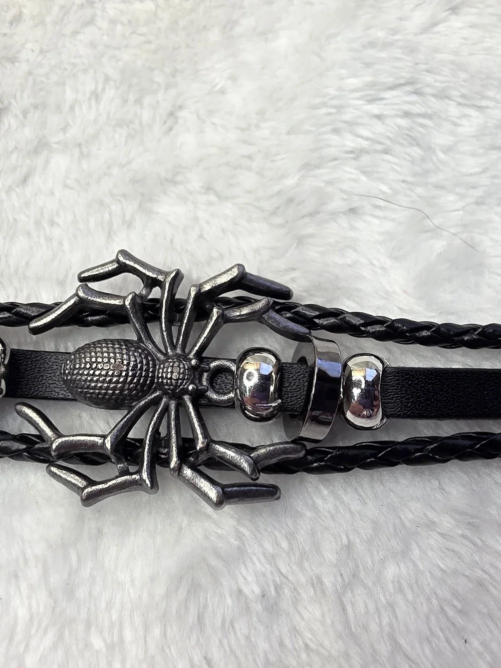 Spider Black Leather Wrap Bracelet